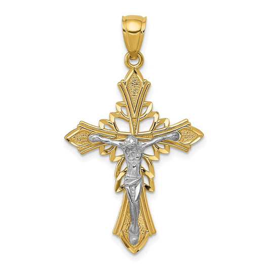 14k Two-tone Gold Polished Crucifix Pendant