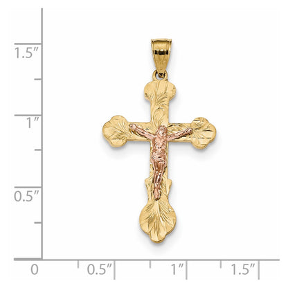 14k Two-tone Gold Budded Crucifix Pendant