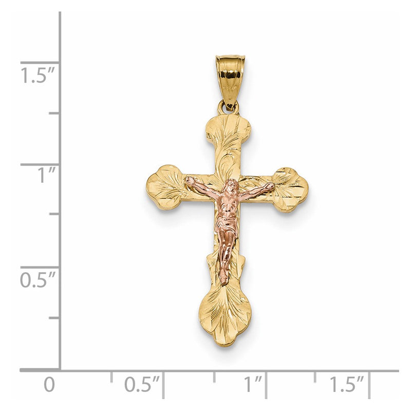 14k Two-tone Gold Budded Crucifix Pendant