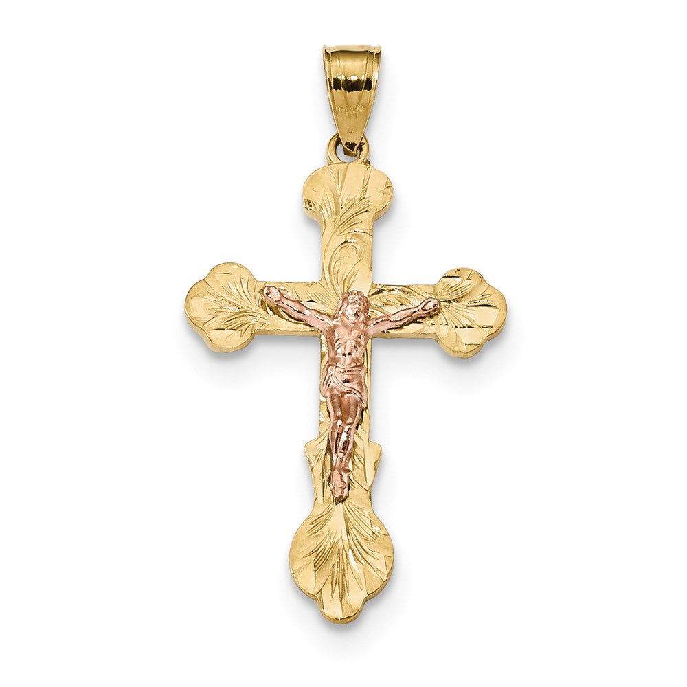 14k Two-tone Gold Budded Crucifix Pendant