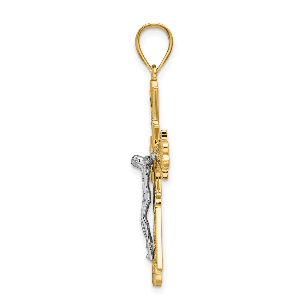 14k Two-tone Gold Diamond-cut Crucifix Pendant