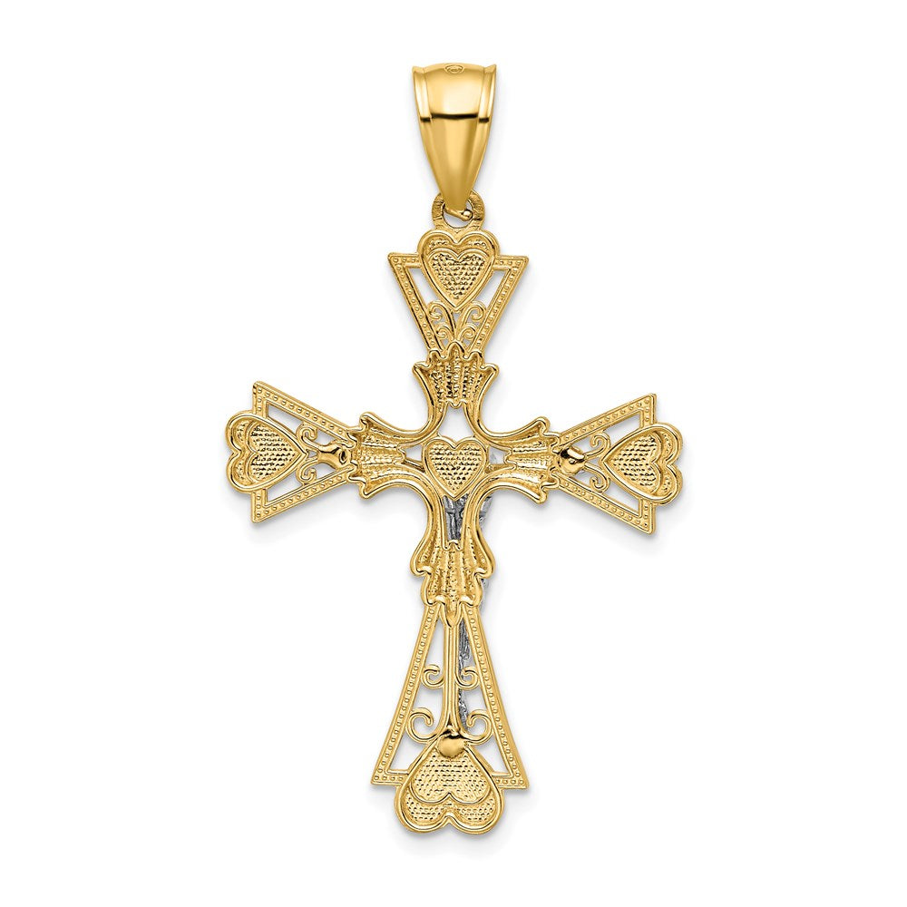 14k Two-tone Gold Diamond-cut Crucifix Pendant