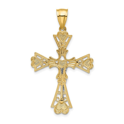 14k Two-tone Gold Diamond-cut Crucifix Pendant