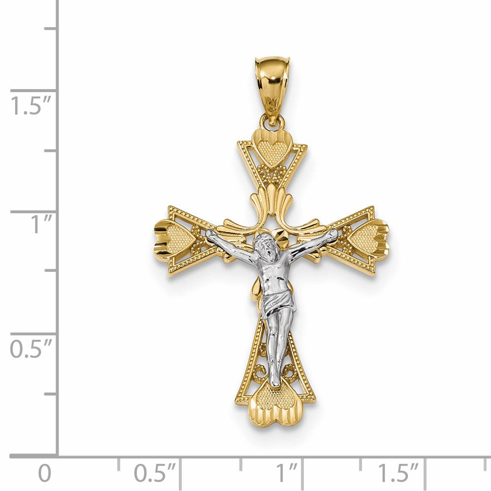 14k Two-tone Gold Diamond-cut Crucifix Pendant