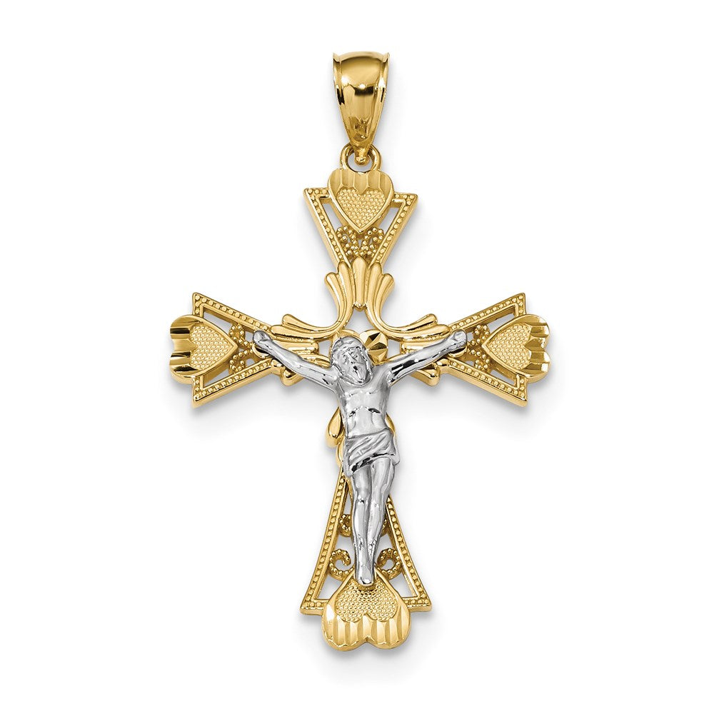 14k Two-tone Gold Diamond-cut Crucifix Pendant