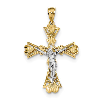 14k Two-tone Gold Diamond-cut Crucifix Pendant