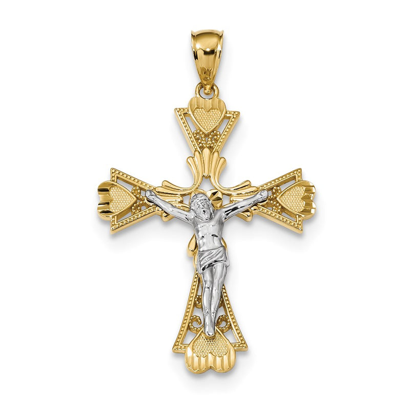 14k Two-tone Gold Diamond-cut Crucifix Pendant