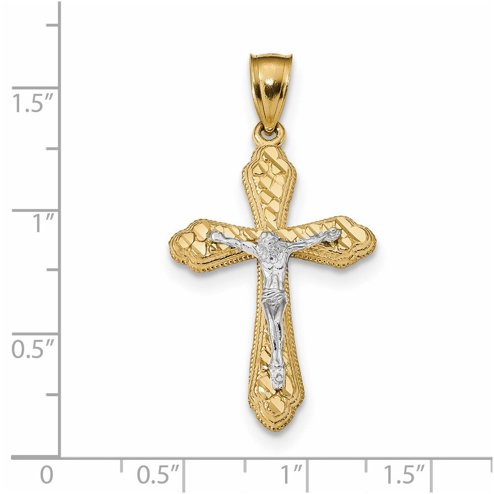 14k Two-tone Gold Diamond-cut Budded Crucifix Pendant