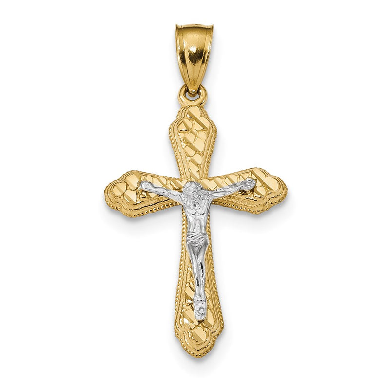14k Two-tone Gold Diamond-cut Budded Crucifix Pendant
