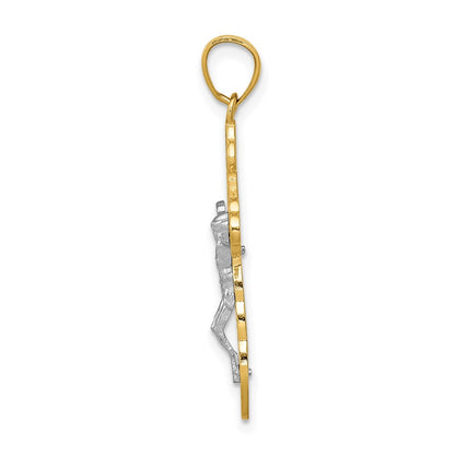 14k Two-tone Gold Budded Crucifix Pendant