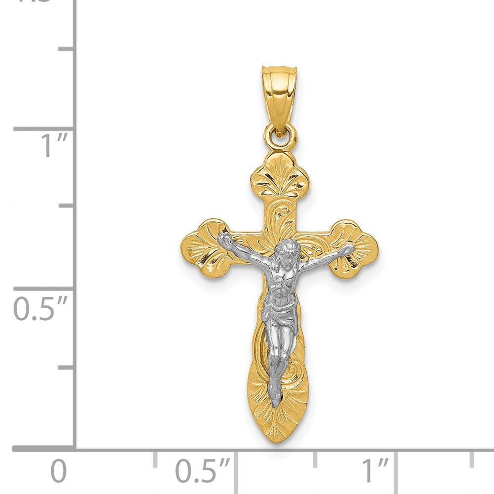 14k Two-tone Gold Budded Crucifix Pendant