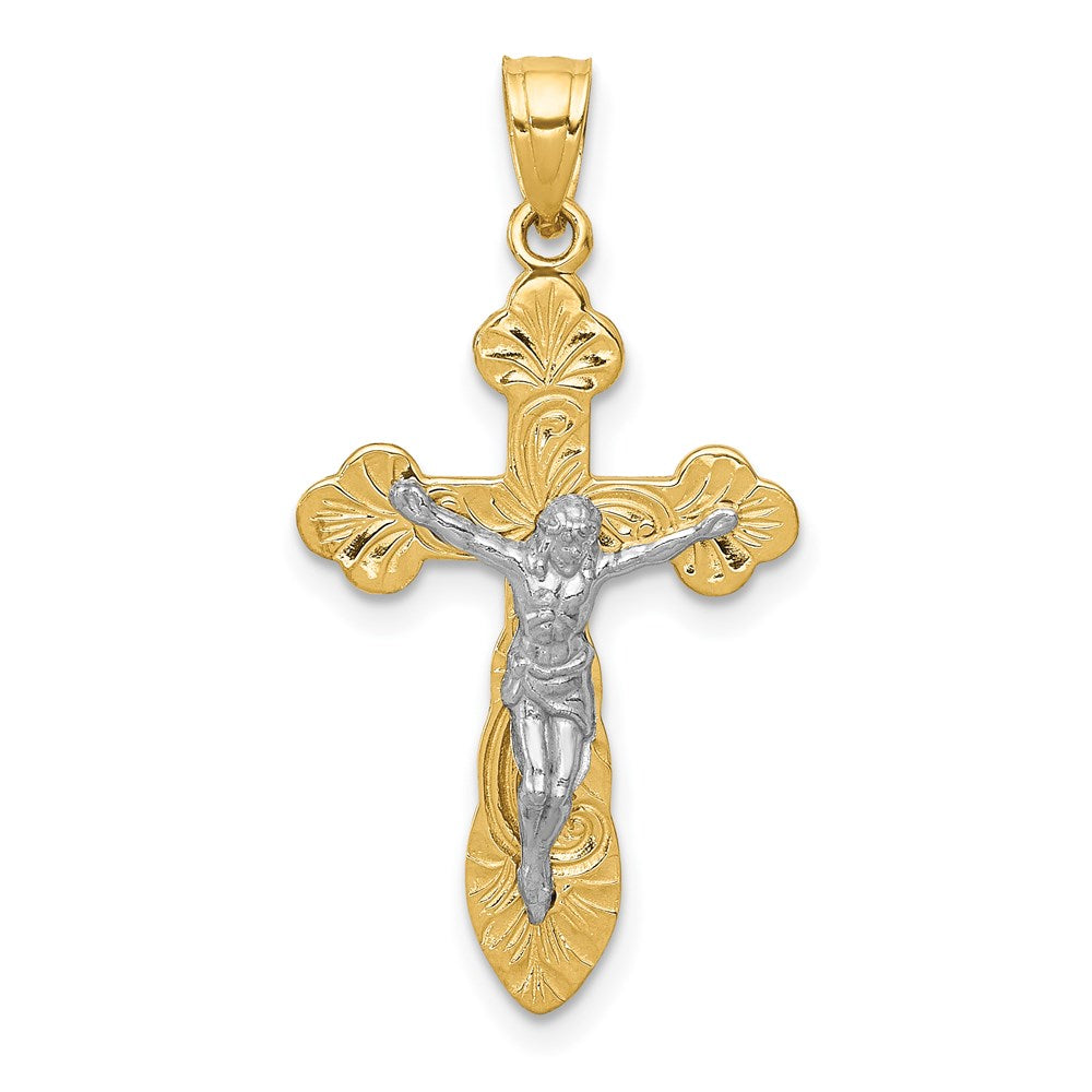 14k Two-tone Gold Budded Crucifix Pendant