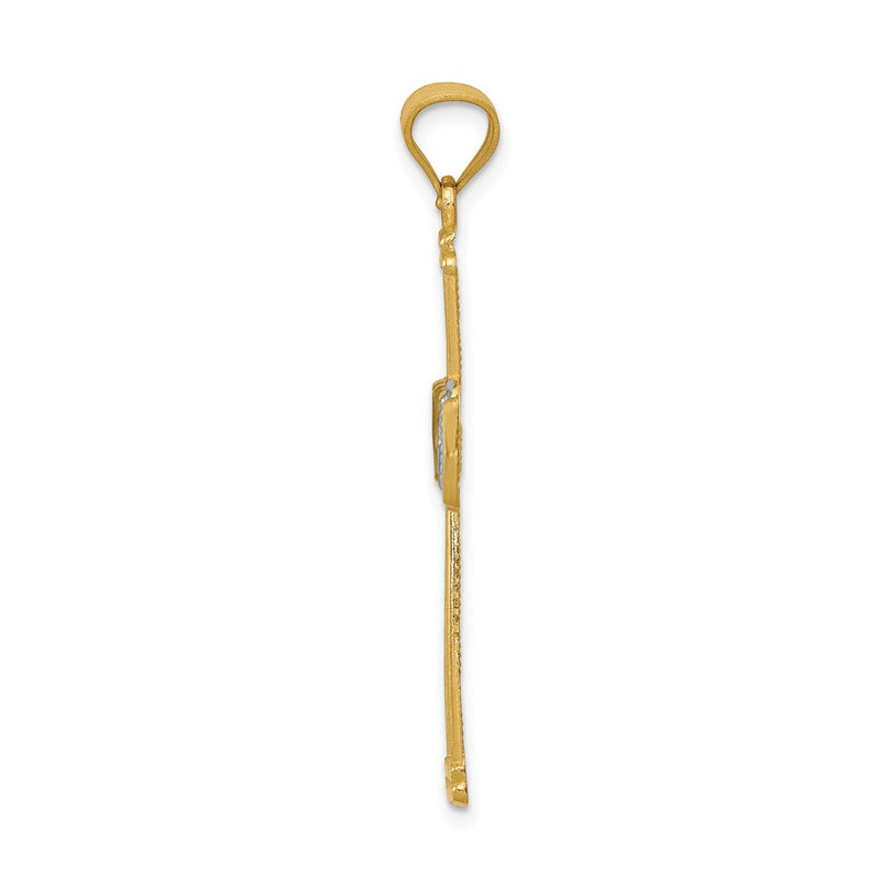 14k Yellow & Rhodium Gold w/Rhodium Diamond-cut Filigree Cross Pendant