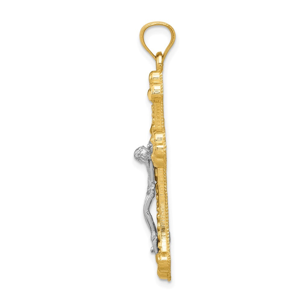 14k Two-tone Gold Diamond-cut Budded Crucifix Pendant