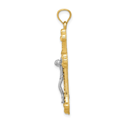 14k Two-tone Gold Diamond-cut Budded Crucifix Pendant