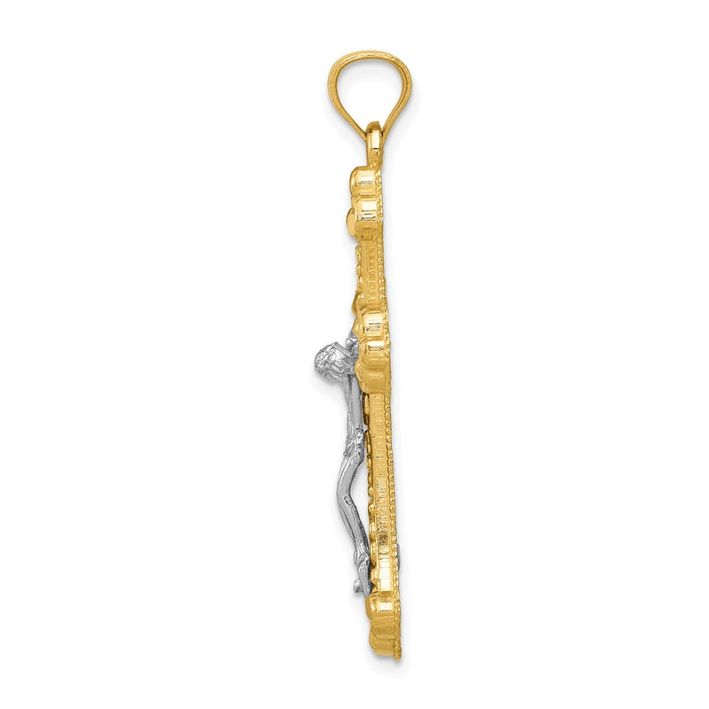 14k Two-tone Gold Diamond-cut Budded Crucifix Pendant