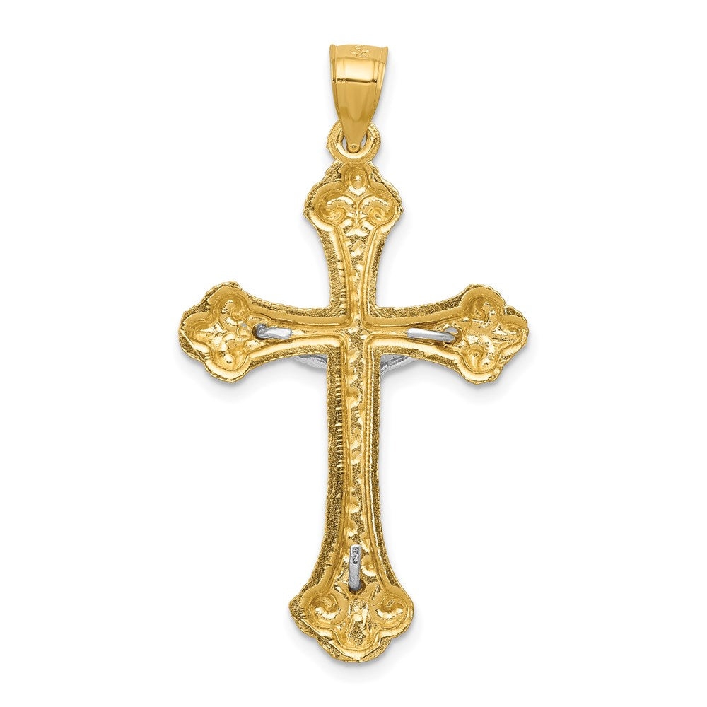 14k Two-tone Gold Diamond-cut Budded Crucifix Pendant