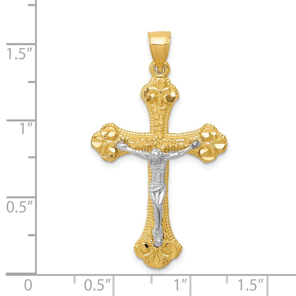 14k Two-tone Gold Diamond-cut Budded Crucifix Pendant