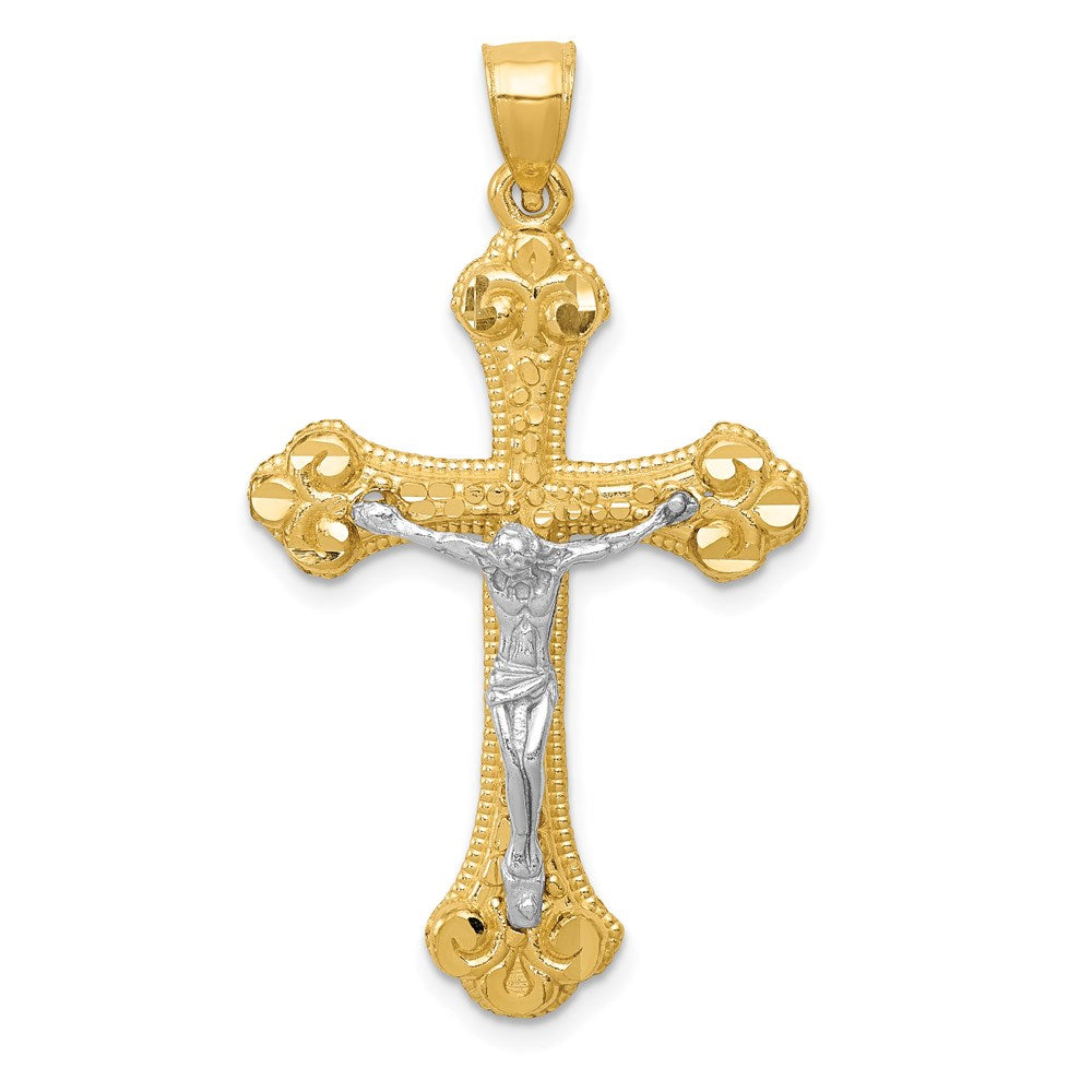 14k Two-tone Gold Diamond-cut Budded Crucifix Pendant