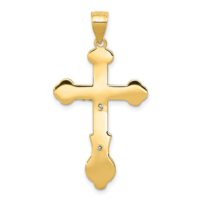 14k Yellow & Rhodium Gold Two-tone Gold Swirl Design Budded Crucifix Pendant