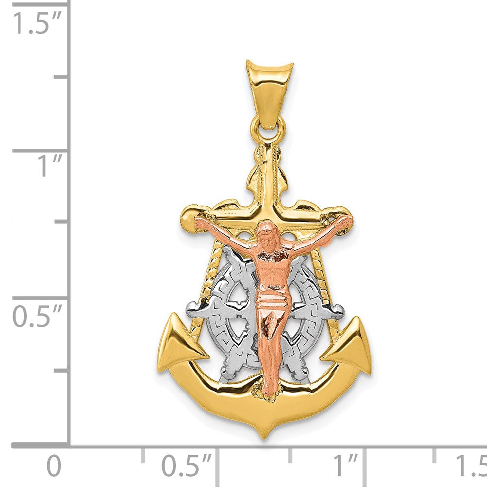 14k Tri-Color Gold Mariner Crucifix Pendant
