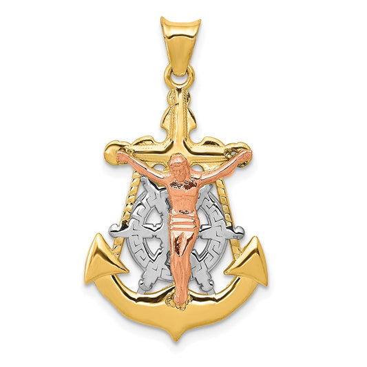14k Tri-Color Gold Mariner Crucifix Pendant