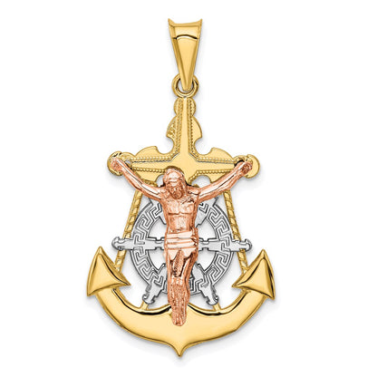 14k Tri-Color Gold Mariner Crucifix Pendant
