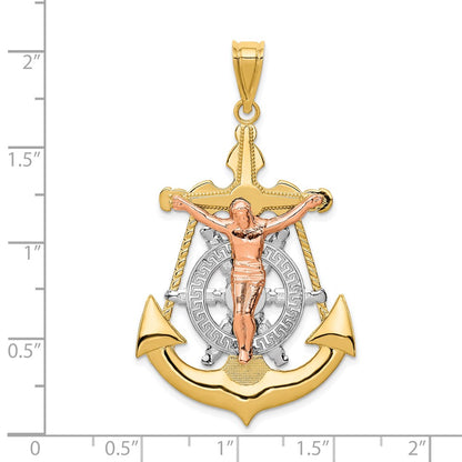 14k Tri-Color Gold Mariner Crucifix Pendant