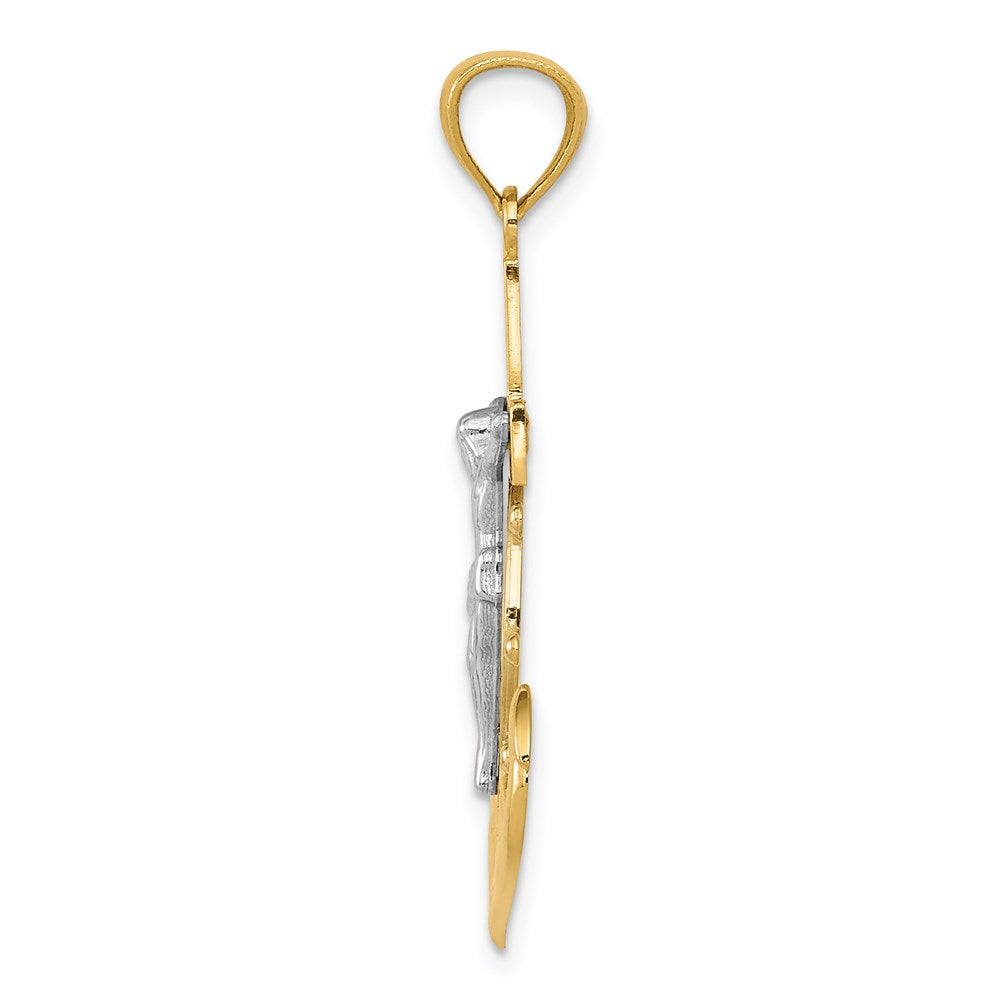 14k Yellow & Rhodium Gold w/Rhodium Polished Mariners Crucifix Pendant