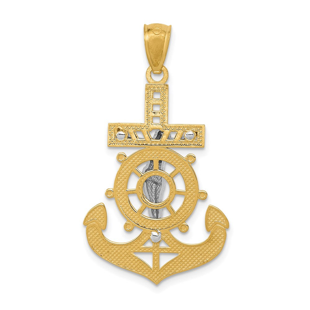 14k Yellow & Rhodium Gold w/Rhodium Polished Mariners Crucifix Pendant