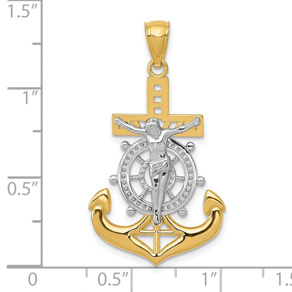 14k Yellow & Rhodium Gold w/Rhodium Polished Mariners Crucifix Pendant