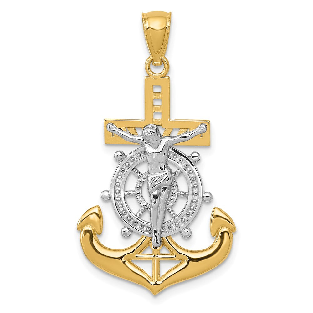 14k Yellow & Rhodium Gold w/Rhodium Polished Mariners Crucifix Pendant