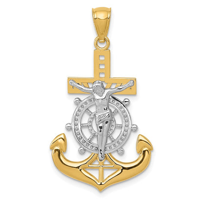 14k Yellow & Rhodium Gold w/Rhodium Polished Mariners Crucifix Pendant