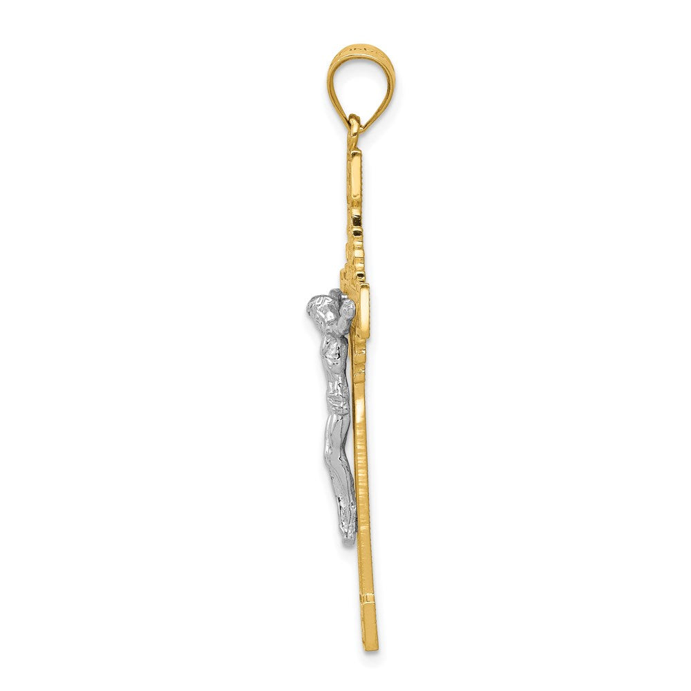 14k Two-tone Gold Polished INRI Crucifix Pendant