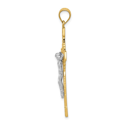 14k Two-tone Gold Polished INRI Crucifix Pendant