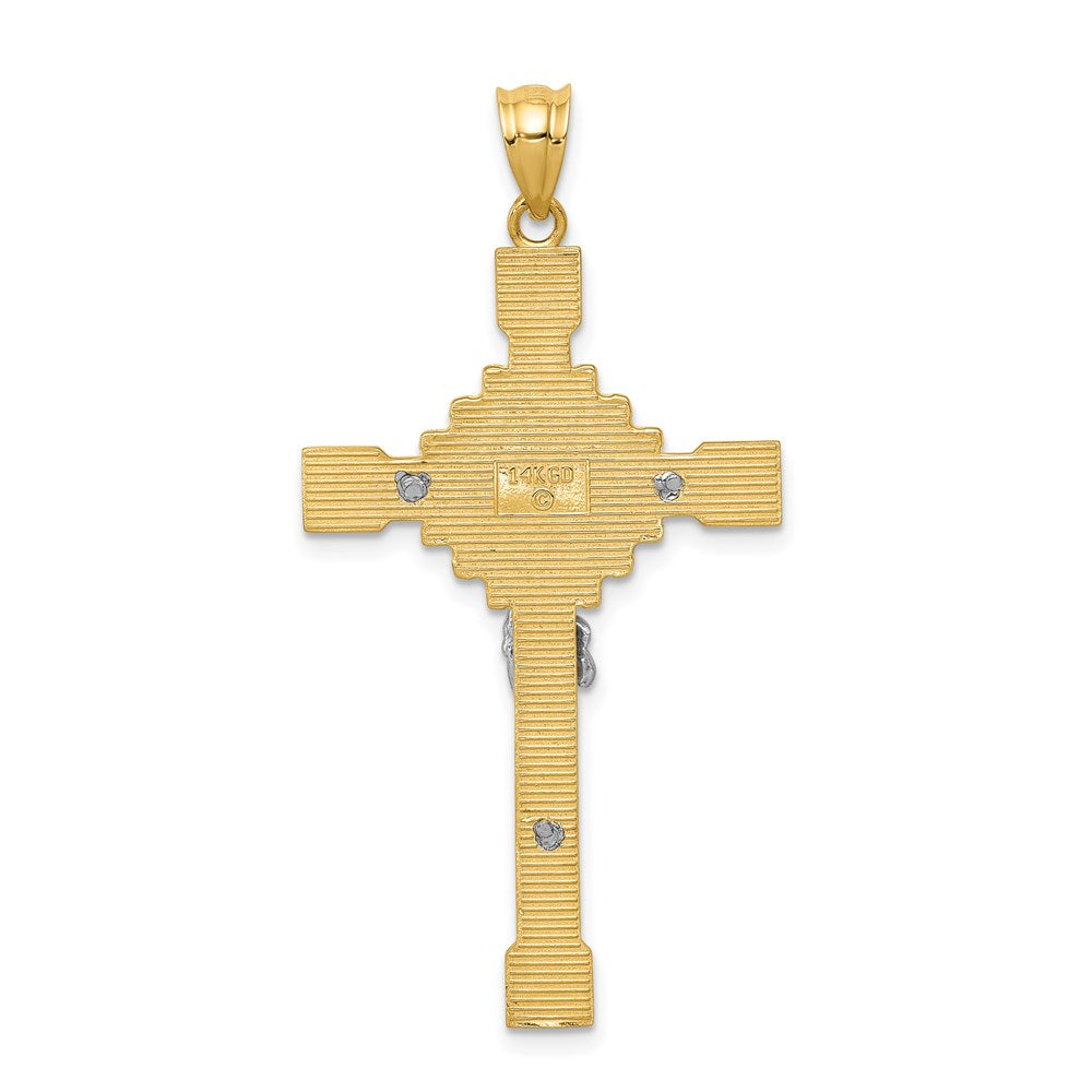 14k Two-tone Gold Polished INRI Crucifix Pendant