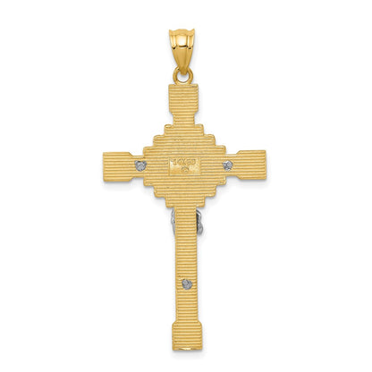 14k Two-tone Gold Polished INRI Crucifix Pendant