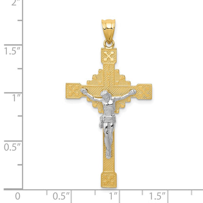 14k Two-tone Gold Polished INRI Crucifix Pendant