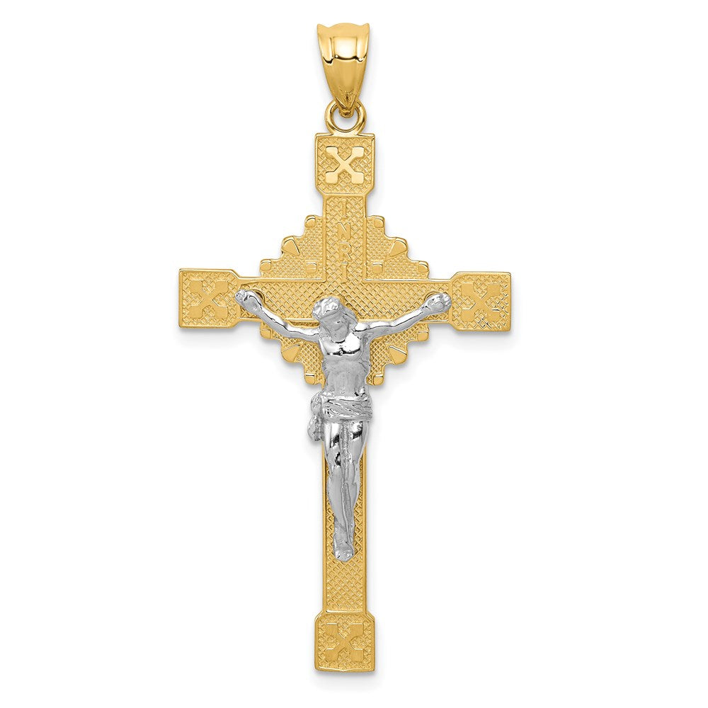 14k Two-tone Gold Polished INRI Crucifix Pendant