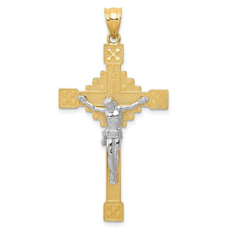 14k Two-tone Gold Polished INRI Crucifix Pendant