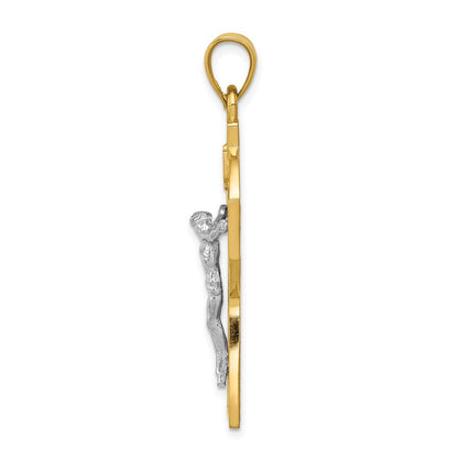 14k Two-tone Gold Polished Celtic INRI Crucifix Pendant