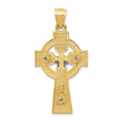 14k Two-tone Gold Polished Celtic INRI Crucifix Pendant