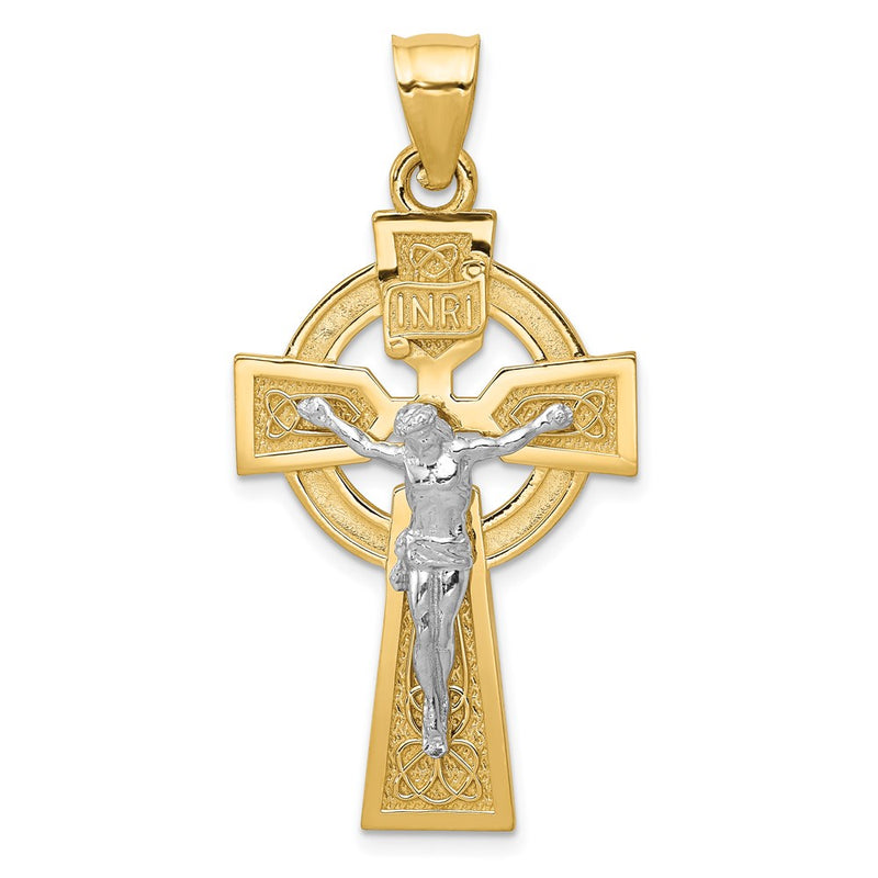 14k Two-tone Gold Polished Celtic INRI Crucifix Pendant
