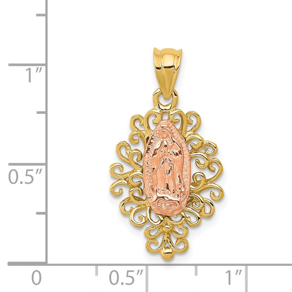14k Two-tone Gold Polished Our Lady of Guadalupe Pendant