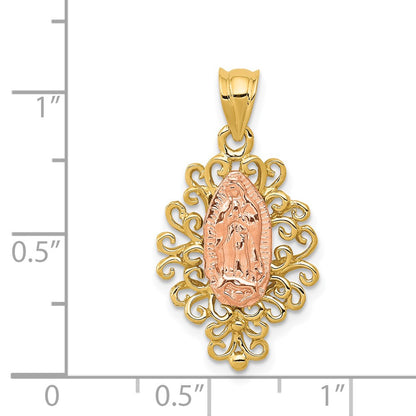 14k Two-tone Gold Polished Our Lady of Guadalupe Pendant
