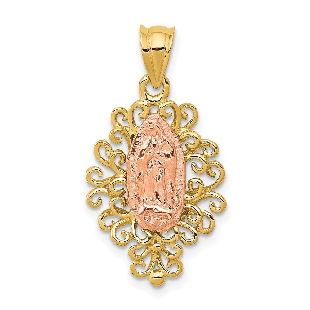 14k Two-tone Gold Polished Our Lady of Guadalupe Pendant