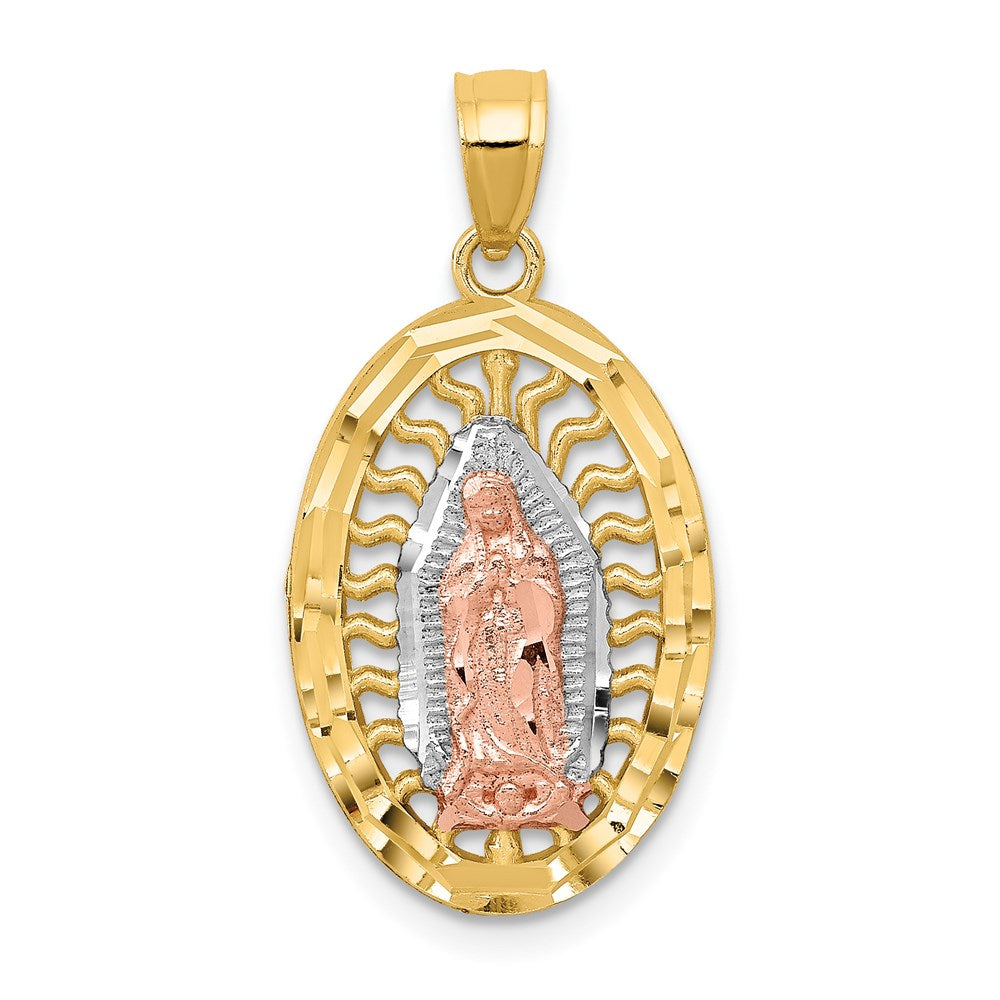 14k Two-tone Gold w/White Rhodium D/C Lady of Guadalupe Charm