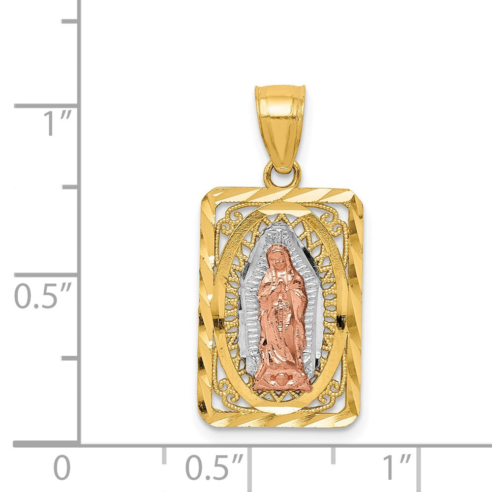 14k Two-tone Gold w/White Rhodium D/C Lady of Guadalupe Pendant