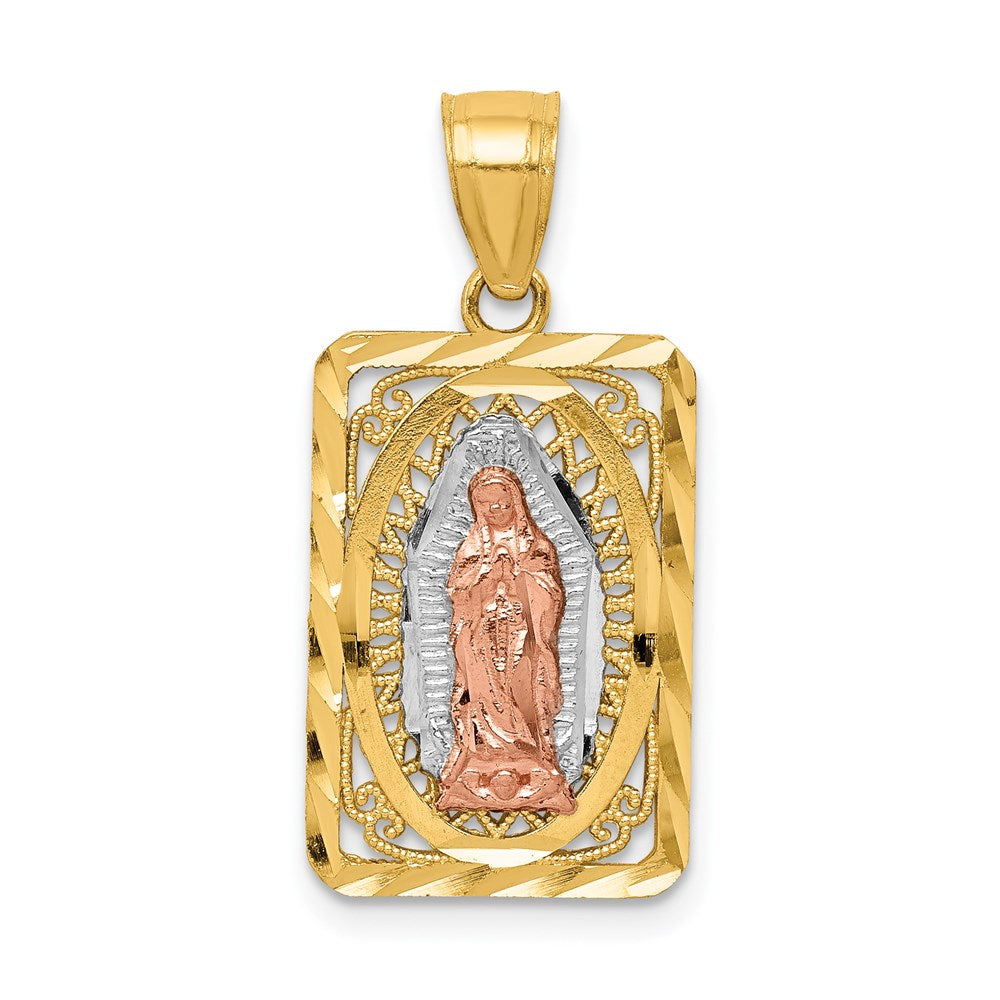 14k Two-tone Gold w/White Rhodium D/C Lady of Guadalupe Pendant