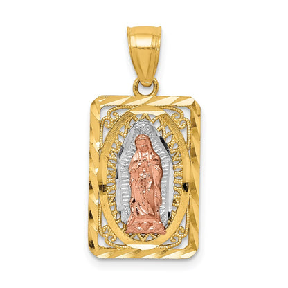 14k Two-tone Gold w/White Rhodium D/C Lady of Guadalupe Pendant